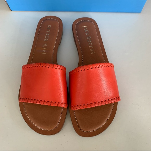 Jack Rogers Womens Sofia red Leather Slip On Flat Sandals Shoes US 7 M NEW - Picture 4 of 9